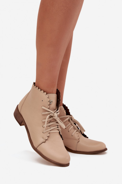 Leather Ankle Boots With Flat Heel Beige Zazoo 2964 Leather Ankle Boots With Flat Heel Beige Zazoo 2964