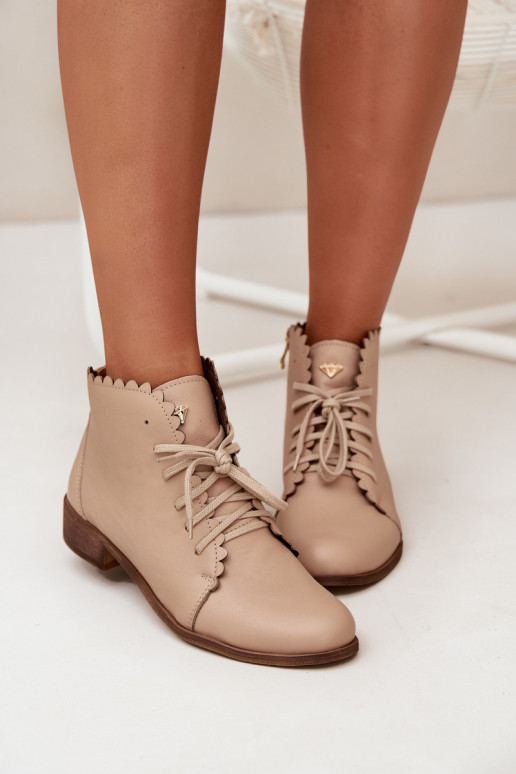 Leather Ankle Boots With Flat Heel Beige Zazoo 2964 Leather Ankle Boots With Flat Heel Beige Zazoo 2964