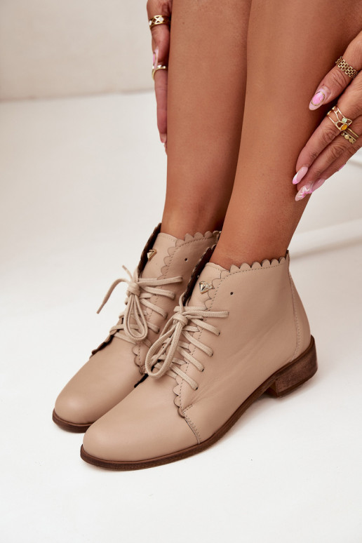 Leather Ankle Boots With Flat Heel Beige Zazoo 2964 Leather Ankle Boots With Flat Heel Beige Zazoo 2964