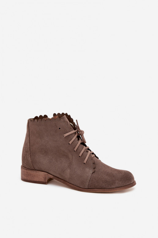 Suede Ankle Boots With Flat Heel Dark Beige Zazoo Suede Ankle Boots With Flat Heel Dark Beige Zazoo