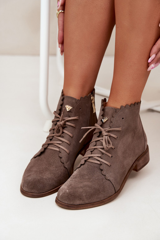 Suede Ankle Boots With Flat Heel Dark Beige Zazoo Suede Ankle Boots With Flat Heel Dark Beige Zazoo