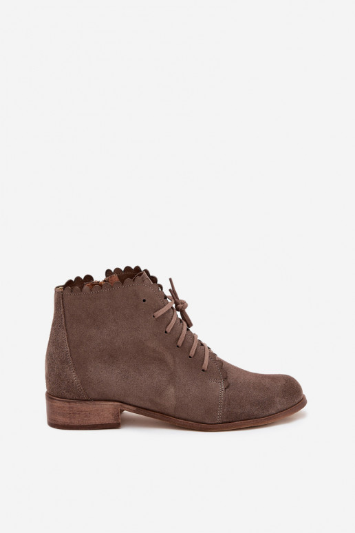 Suede Ankle Boots With Flat Heel Dark Beige Zazoo Suede Ankle Boots With Flat Heel Dark Beige Zazoo