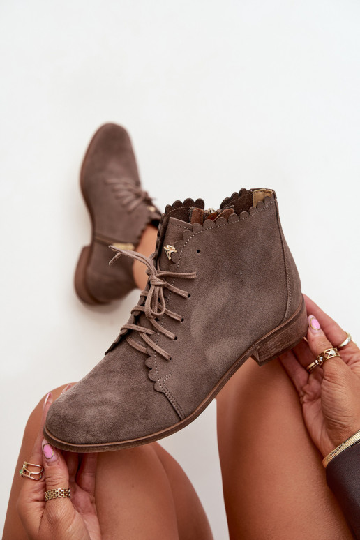 Suede Ankle Boots With Flat Heel Dark Beige Zazoo Suede Ankle Boots With Flat Heel Dark Beige Zazoo