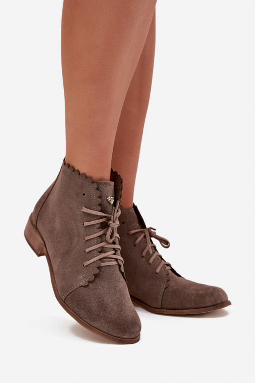Suede Ankle Boots With Flat Heel Dark Beige Zazoo Suede Ankle Boots With Flat Heel Dark Beige Zazoo