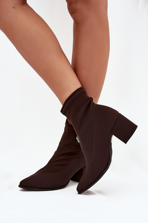 Women's Heeled Boots with Golden Detail Chocolate Zazoo 3128