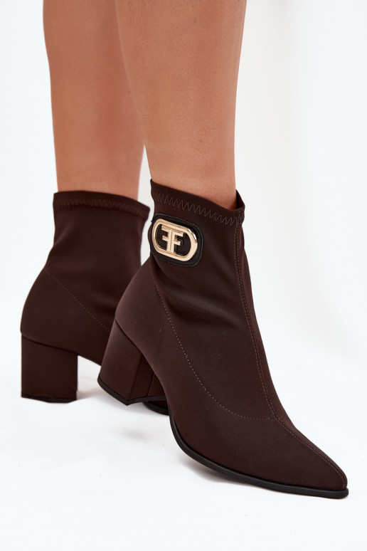 Women's Heeled Boots with Golden Detail Chocolate Zazoo 3128