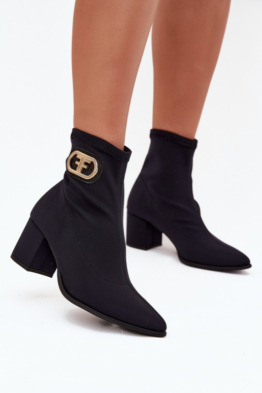 Women's Heeled Boots With Gold Detail Zazoo 3128 Black Women's Heeled Boots With Gold Detail Zazoo 3128 Black