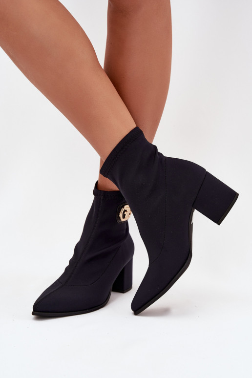 Women's Heeled Boots With Gold Detail Zazoo 3128 Black Women's Heeled Boots With Gold Detail Zazoo 3128 Black