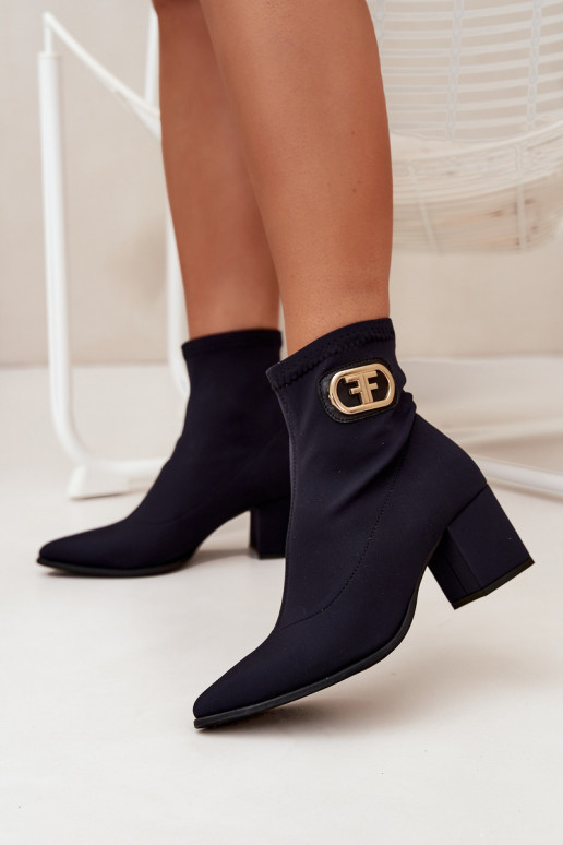 Women's Heeled Boots With Gold Detail Zazoo 3128 Black Women's Heeled Boots With Gold Detail Zazoo 3128 Black