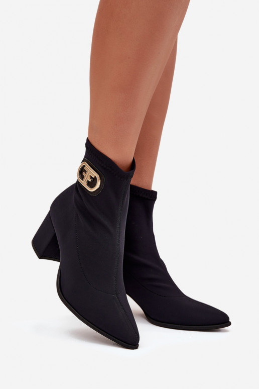 Women's Heeled Boots With Gold Detail Zazoo 3128 Black Women's Heeled Boots With Gold Detail Zazoo 3128 Black