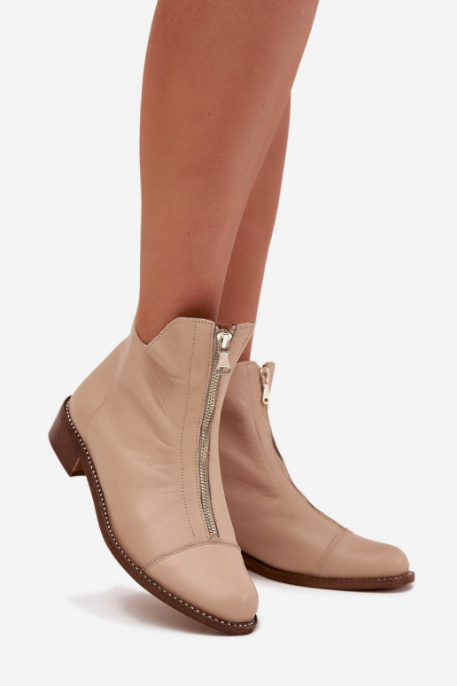 Leather Ankle Boots With Zipper Beige Zazoo 2785/079