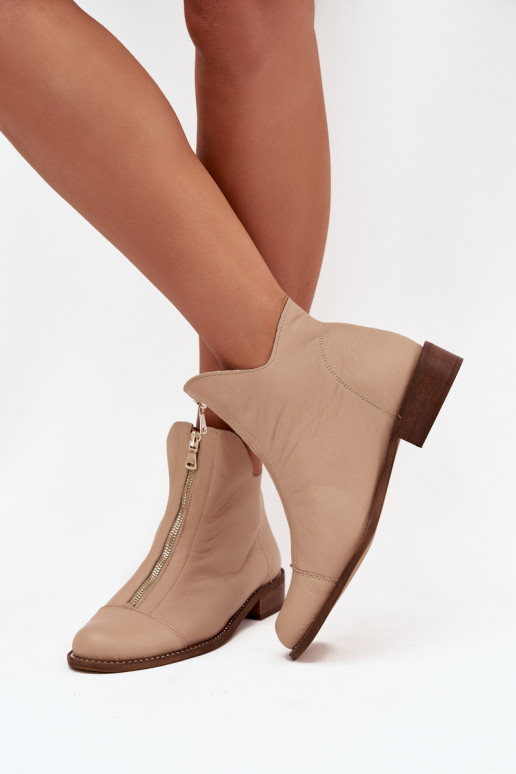 Leather Ankle Boots With Zipper Beige Zazoo 2785/079