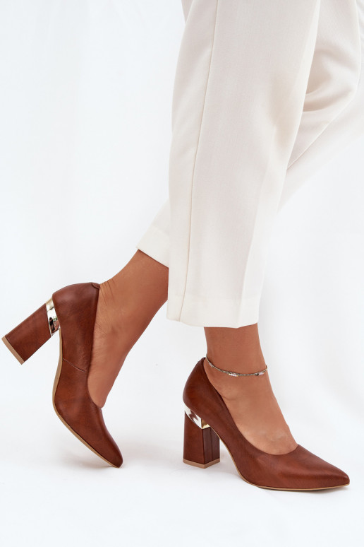 Skórzane Czółenka Lewski 3117 Ciemnobrązowe