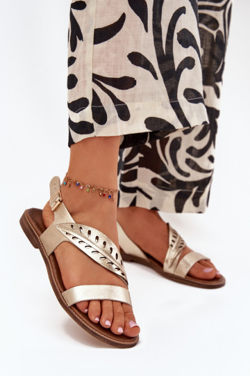 Ladies leather sandals on flat heel Zazoo 3688 gold 2