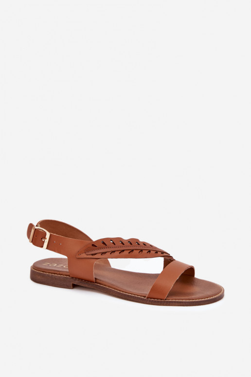 Ladies sandals made of natural leather on a flat heel Zazoo 3564 Camel Ladies sandals made of natural leather on a flat heel Zazoo 3564 Camel