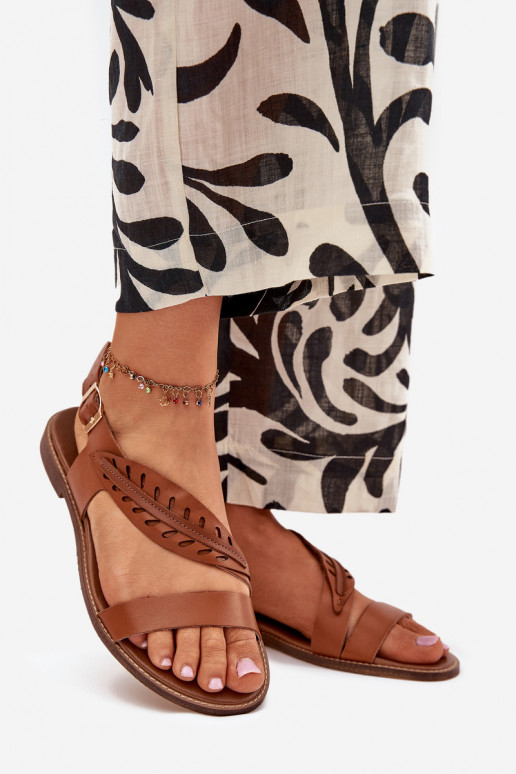 Ladies sandals made of natural leather on a flat heel Zazoo 3564 Camel Ladies sandals made of natural leather on a flat heel Zazoo 3564 Camel