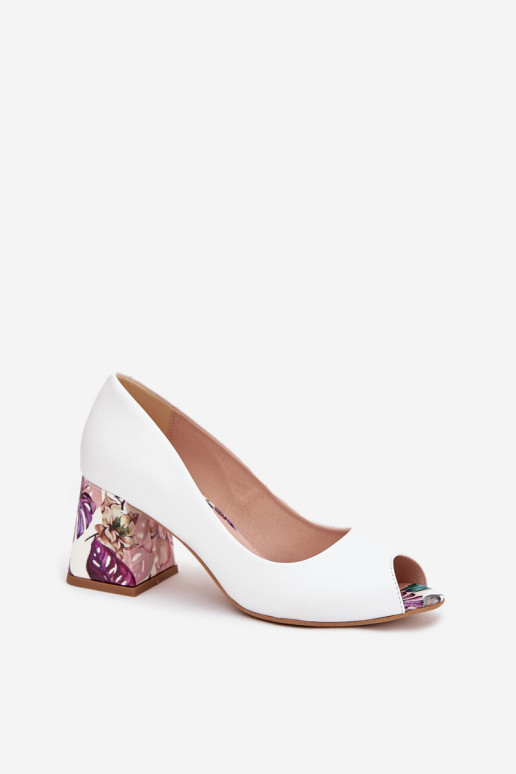Leather pumps with decorative heel Lewski Shoes 2608/K white Leather pumps with decorative heel Lewski Shoes 2608/K white