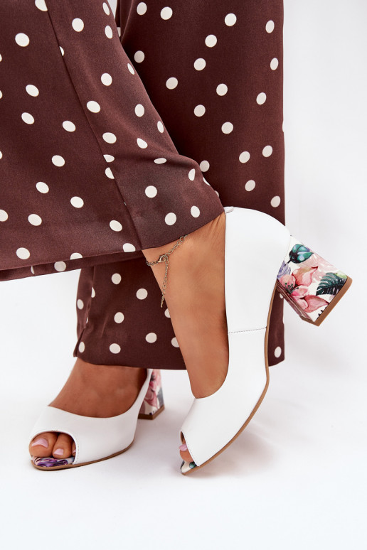 Leather pumps with decorative heel Lewski Shoes 2608/K white Leather pumps with decorative heel Lewski Shoes 2608/K white