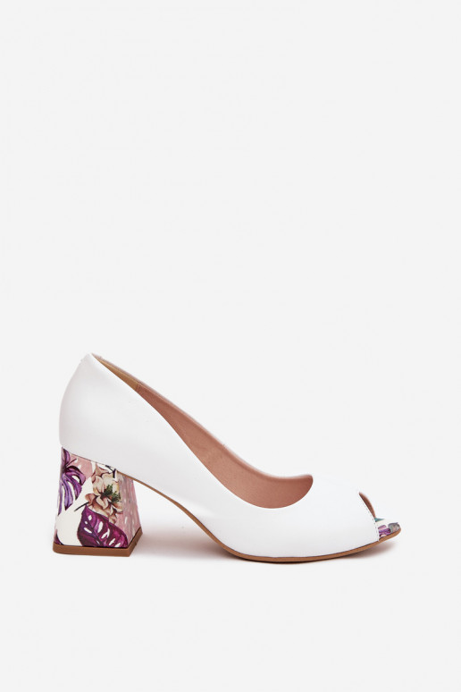 Skórzane CzółenkawithOzdobnym Obcasem Lewski Shoes 2608/K Białe Skórzane CzółenkawithOzdobnym Obcasem Lewski Shoes 2608/K Białe