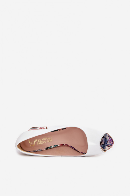 Skórzane CzółenkawithOzdobnym Obcasem Lewski Shoes 2608/K Białe Skórzane CzółenkawithOzdobnym Obcasem Lewski Shoes 2608/K Białe