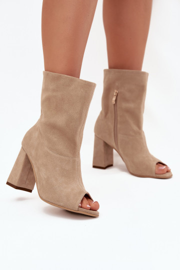 Suede Ankle Boots With Open Toes Beige Zazoo 3830 2