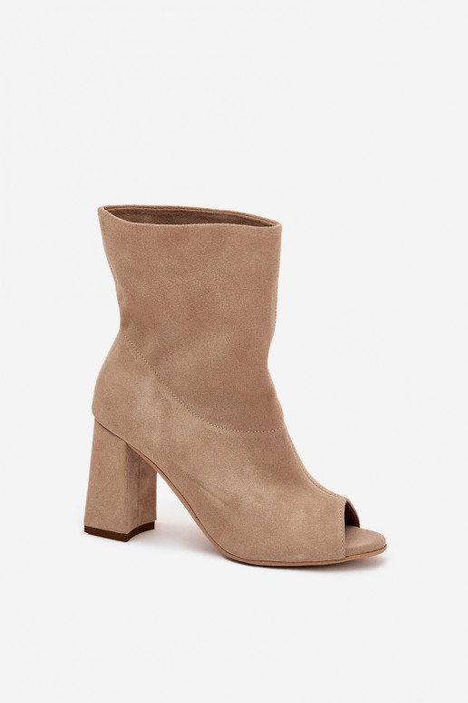 Suede Ankle Boots With Open Toes Beige Zazoo 3830 Suede Ankle Boots With Open Toes Beige Zazoo 3830
