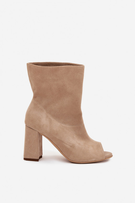 Suede Ankle Boots With Open Toes Beige Zazoo 3830 Suede Ankle Boots With Open Toes Beige Zazoo 3830
