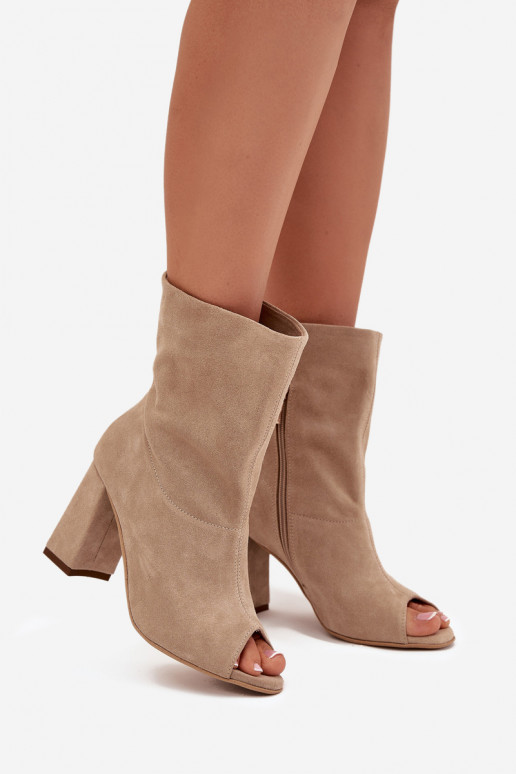 Suede Ankle Boots With Open Toes Beige Zazoo 3830 Suede Ankle Boots With Open Toes Beige Zazoo 3830