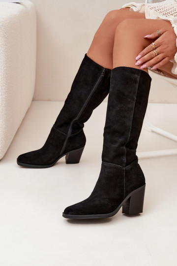 Suede Thigh High Boots With Zipper Black Lissara