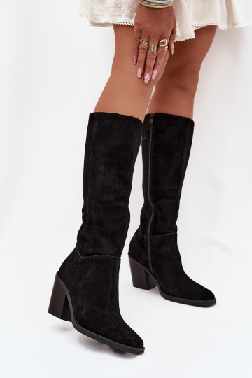 Suede Thigh High Boots With Zipper Black Lissara 2