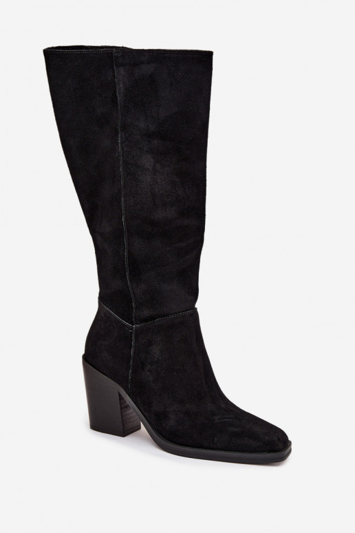 Suede Thigh High Boots With Zipper Black Lissara Suede Thigh High Boots With Zipper Black Lissara