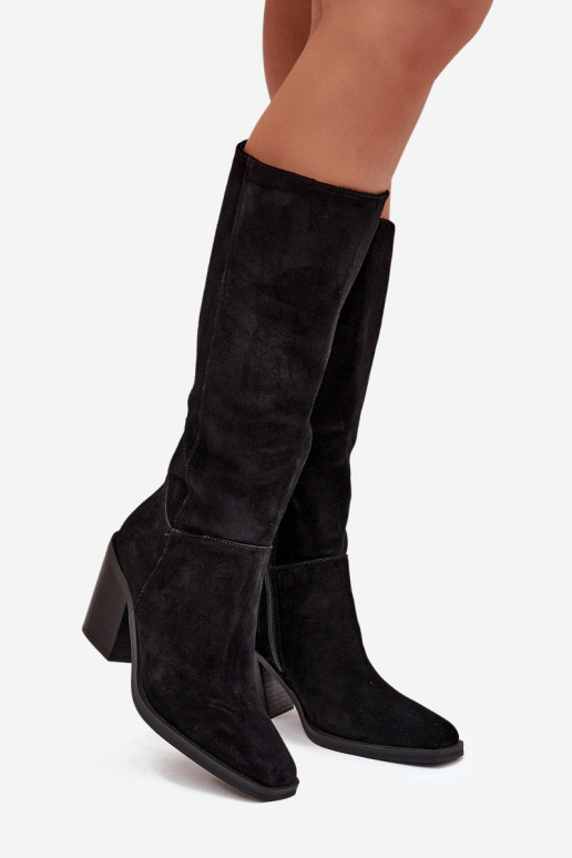 Suede Thigh High Boots With Zipper Black Lissara Suede Thigh High Boots With Zipper Black Lissara