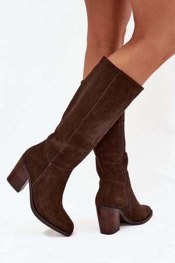 Suede Knee High Boots With Zip Chocolate Lissara 2