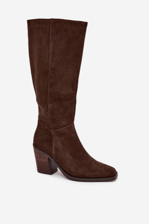 Suede Knee High Boots With Zip Chocolate Lissara