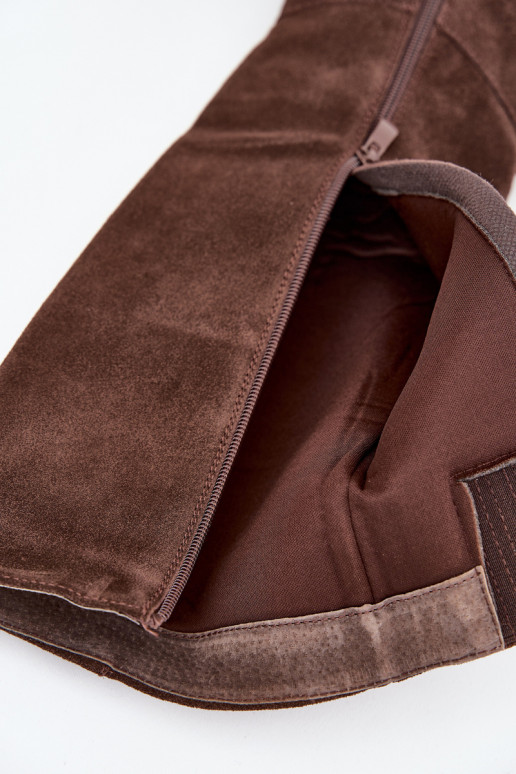 Suede Knee High Boots With Zip Chocolate Lissara