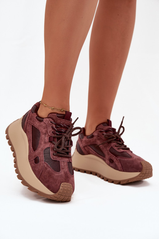 Leather Platform Sneakers Women's Big Star SS274625 HI-POLY SYSTEM Burgundy Leather Platform Sneakers Women's Big Star SS274625 HI-POLY SYSTEM Burgundy