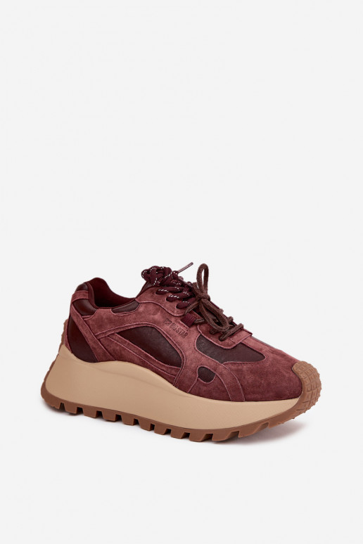Leather Platform Sneakers Women's Big Star SS274625 HI-POLY SYSTEM Burgundy Leather Platform Sneakers Women's Big Star SS274625 HI-POLY SYSTEM Burgundy