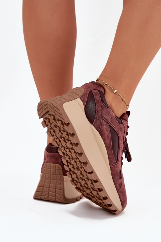 Leather Platform Sneakers Women's Big Star SS274625 HI-POLY SYSTEM Burgundy Leather Platform Sneakers Women's Big Star SS274625 HI-POLY SYSTEM Burgundy