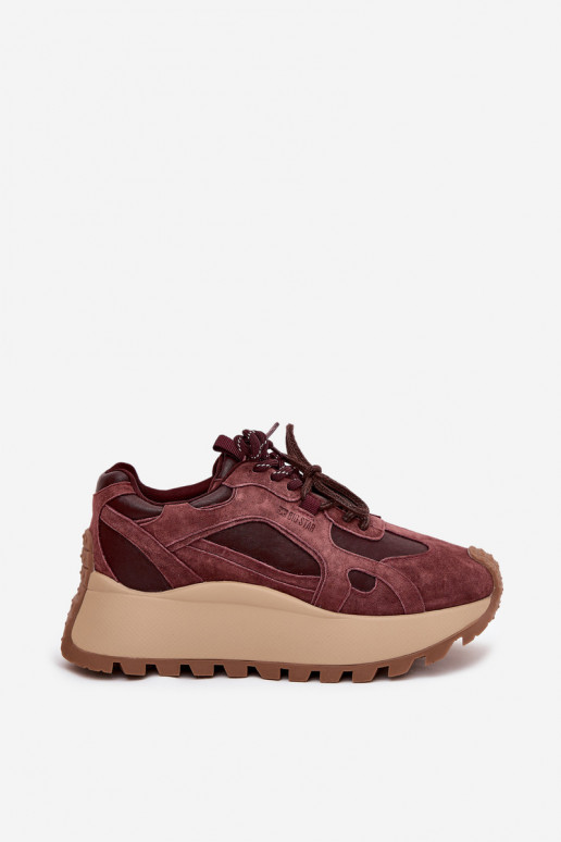 Leather Platform Sneakers Women's Big Star SS274625 HI-POLY SYSTEM Burgundy Leather Platform Sneakers Women's Big Star SS274625 HI-POLY SYSTEM Burgundy