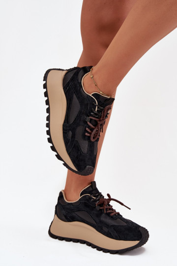 Leather Platform Sneakers Women's Big Star SS274628 HI-POLY SYSTEM Black