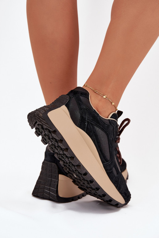 Leather Platform Sneakers Women's Big Star SS274628 HI-POLY SYSTEM Black