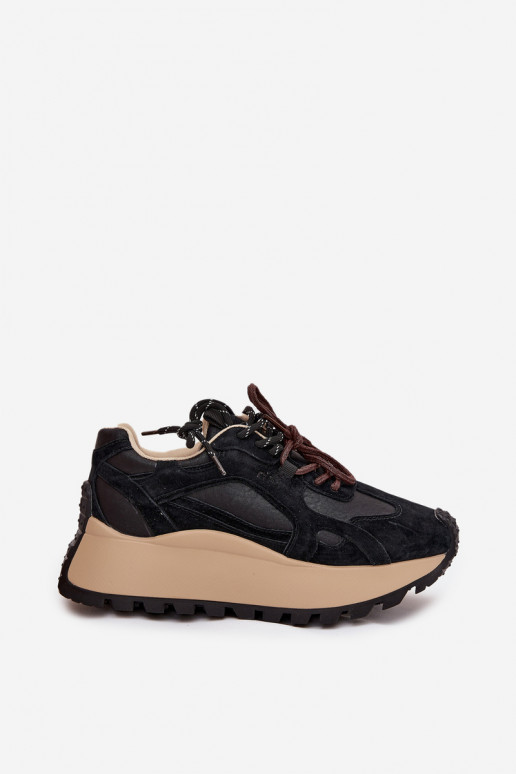 Skórzane Sneakersy Na Platformie Damskie Big Star SS274628 HI-POLY SYSTEM Czarne