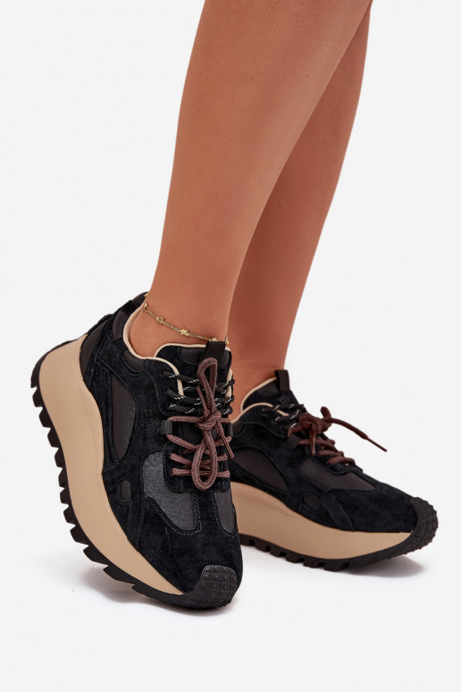 Leather Platform Sneakers Women's Big Star SS274628 HI-POLY SYSTEM Black