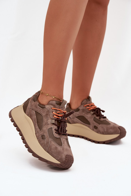 Leather Platform Sneakers Women's Big Star SS274627 HI-POLY SYSTEM Beige