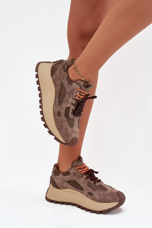 Leather Platform Sneakers Women's Big Star SS274627 HI-POLY SYSTEM Beige