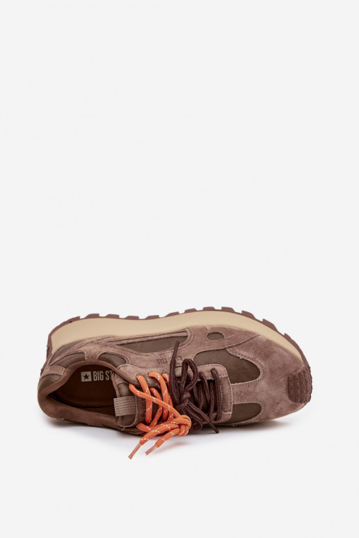 Skórzane Sneakersy Na Platformie Damskie Big Star SS274627 HI-POLY SYSTEM Beżowe