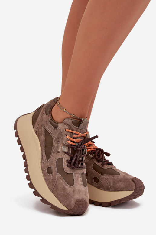 Leather Platform Sneakers Women's Big Star SS274627 HI-POLY SYSTEM Beige