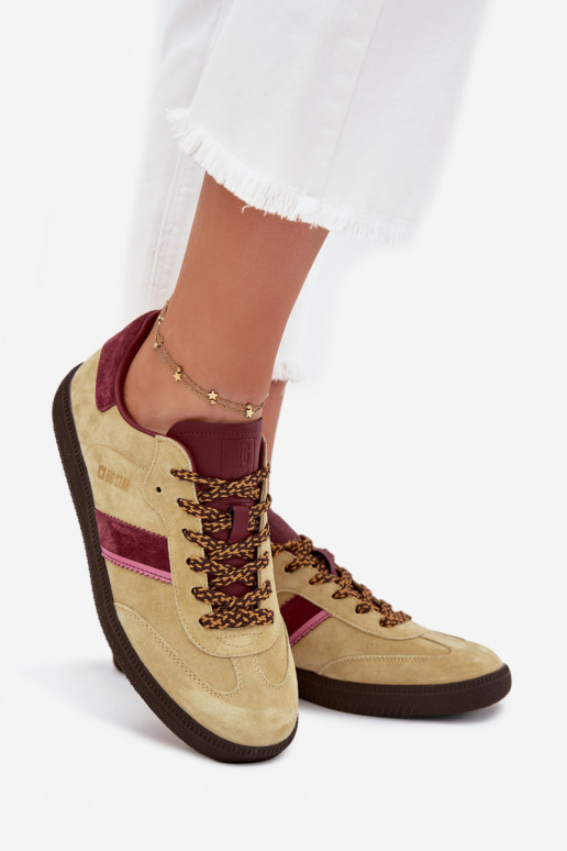 Zamszowe Niskie Sneakersy Damskie Big Star SS274680 HI-POLY SYSTEM Limonkowe