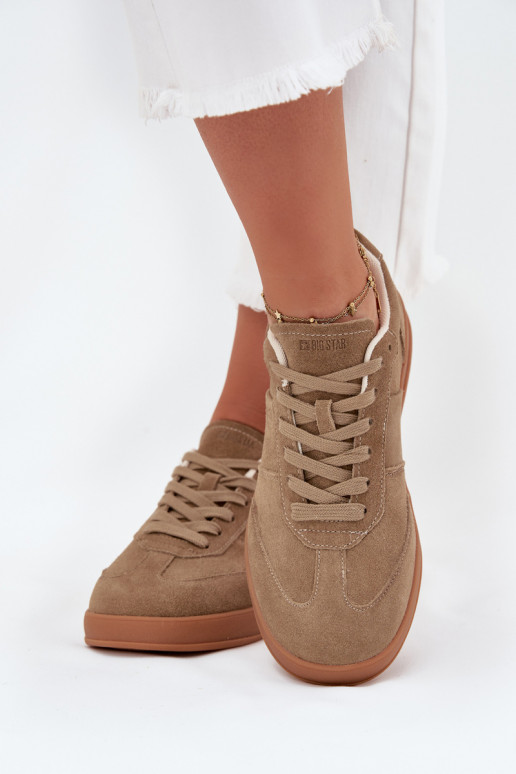 Zamszowe Sneakersy Damskie Big Star SS274675 HI-POLY SYSTEM Beżowe