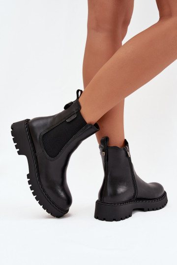 Leather Women's Ankle Boots Insulated With Zipper Big Star OO274109 Black